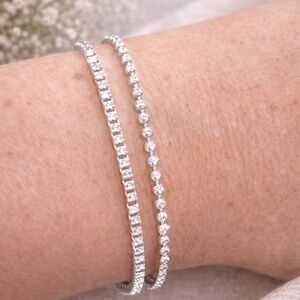 Silver bracelets, set of 2, ball chain and box chain bracelets